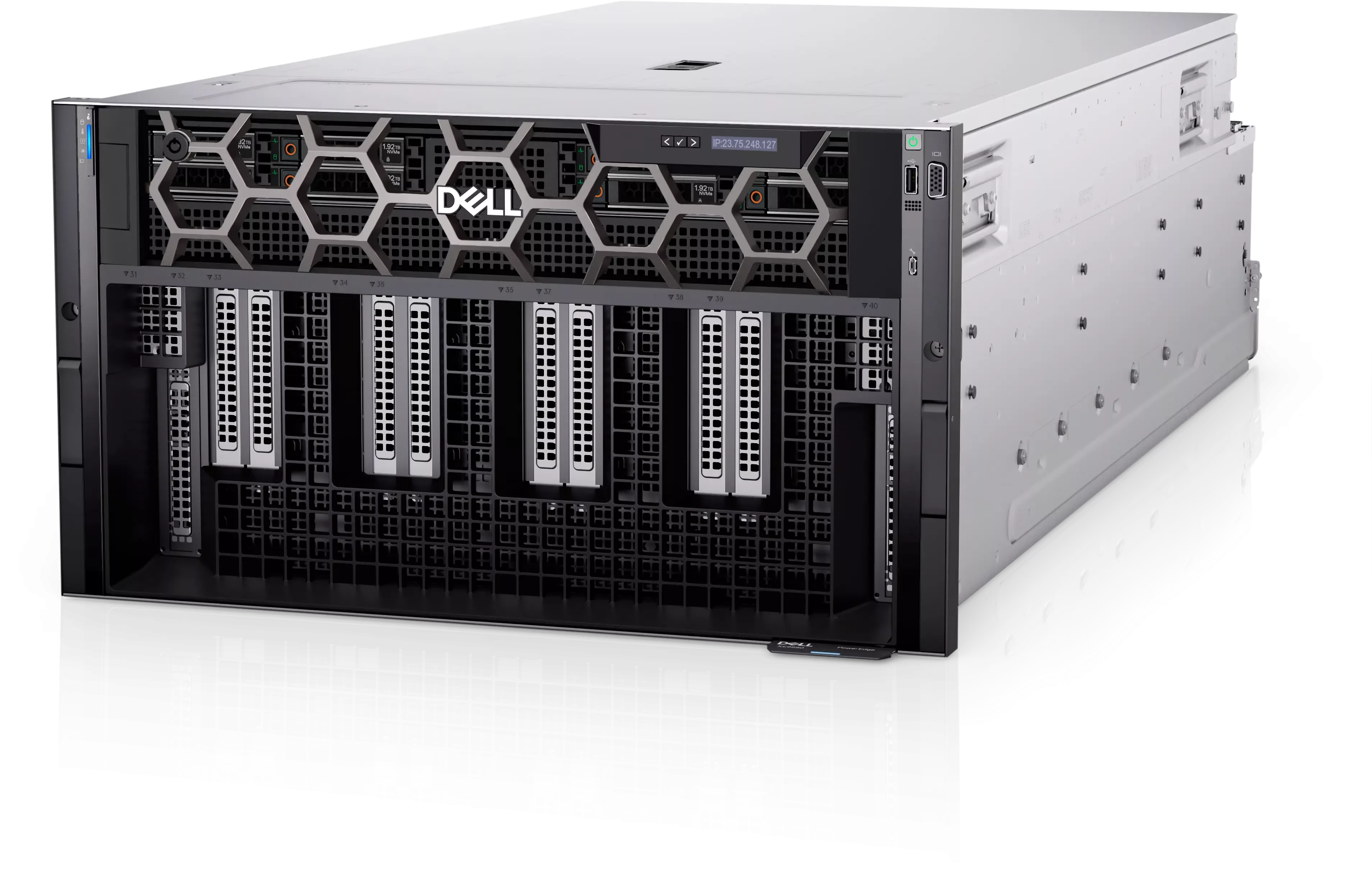Server Dell PowerEdge XE9680, 8 Bay 2.5 inch, 2 Procesoare Intel 48 Core Xeon Platinum 8558 2.1 GHz up to 4.0 GHz, 2 TB DDR5 ECC ( 32 x 64 GB RDIMM), 2 x 480 GB SSD NVMe PCIe + 4 x 3.84 TB SSD NVMe PCIe, 8 x NVIDIA HGX H200 141GB, 2 Ani Garantie, Ca Nou - imaginea 1